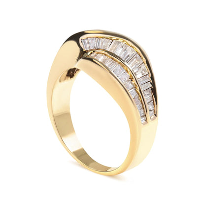 14K Yellow Gold Channel Set 1 1/3 Cttw Diamond Swirl and Weave Ring Band (H - I Color, SI1 - SI2 Clarity) - Jaazi Intl