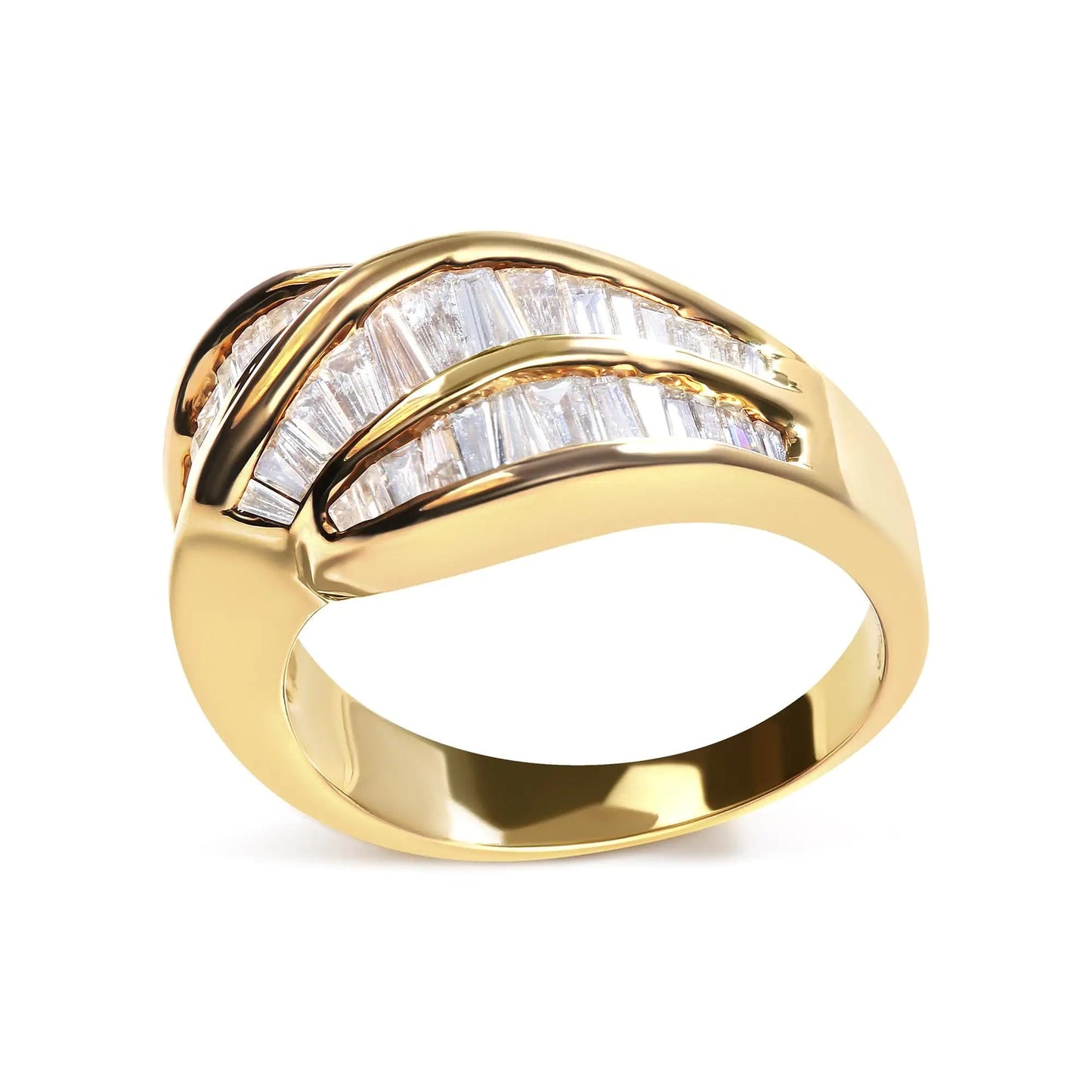 14K Yellow Gold Channel Set 1 1/3 Cttw Diamond Swirl and Weave Ring Band (H - I Color, SI1 - SI2 Clarity) - Jaazi Intl