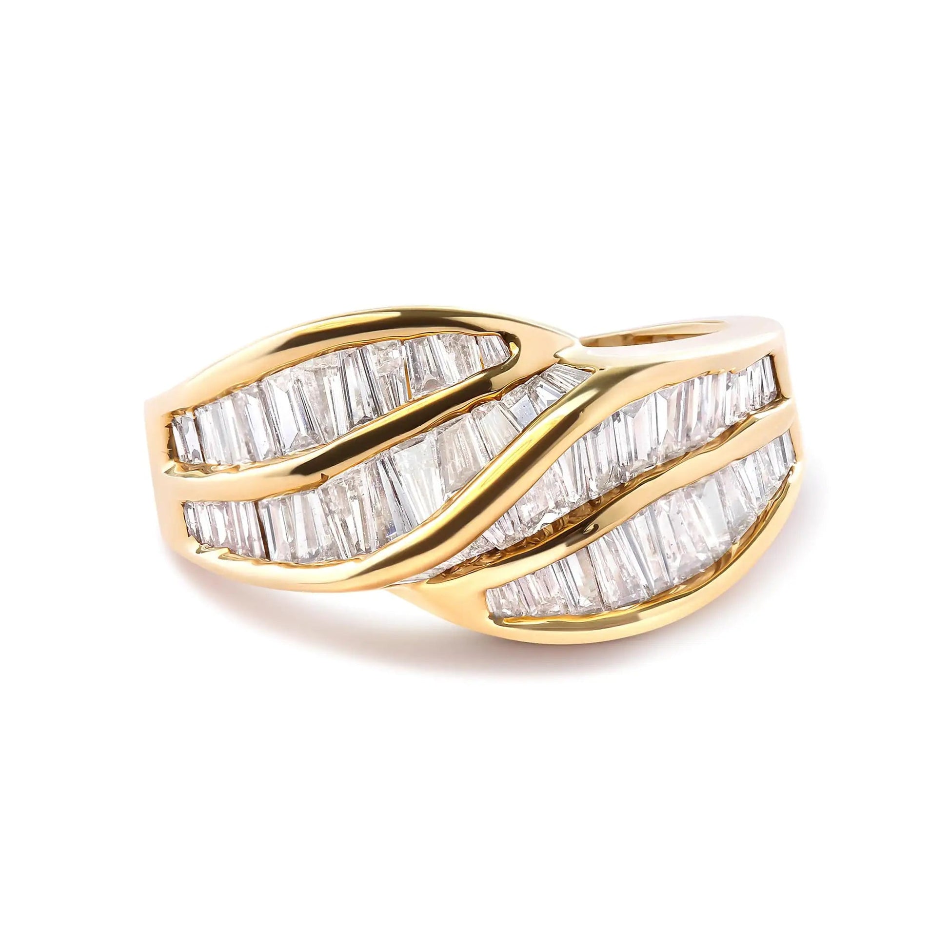 14K Yellow Gold Channel Set 1 1/3 Cttw Diamond Swirl and Weave Ring Band (H - I Color, SI1 - SI2 Clarity) - Jaazi Intl