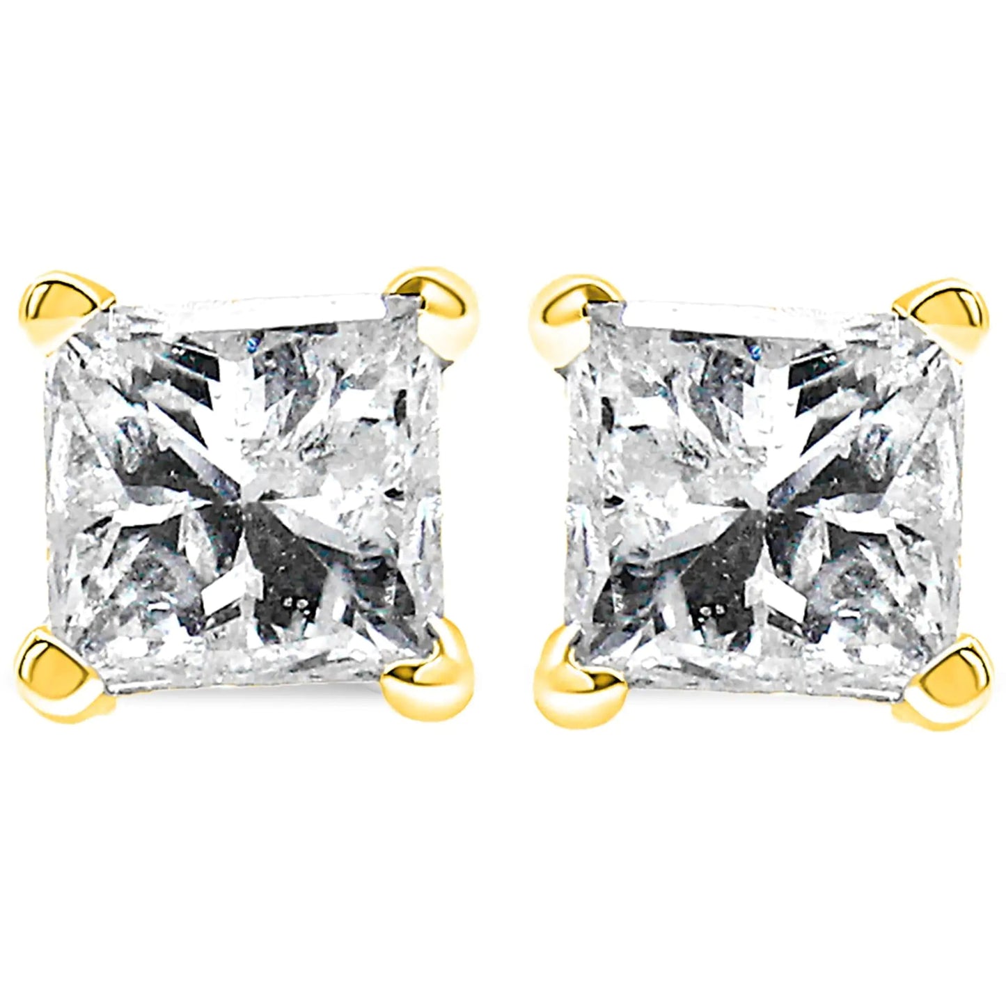 14K Yellow Gold Clarity Enhanced Princess Cut Diamond Certified Stud Earrings (0.50 cttw, H - I Color, I1 - I2 Clarity) - Jaazi Intl