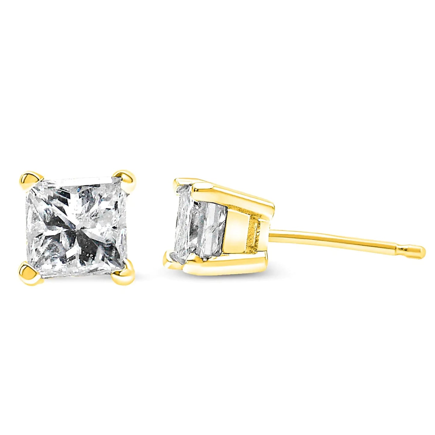 14K Yellow Gold Clarity Enhanced Princess Cut Diamond Certified Stud Earrings (0.50 cttw, H - I Color, I1 - I2 Clarity) - Jaazi Intl