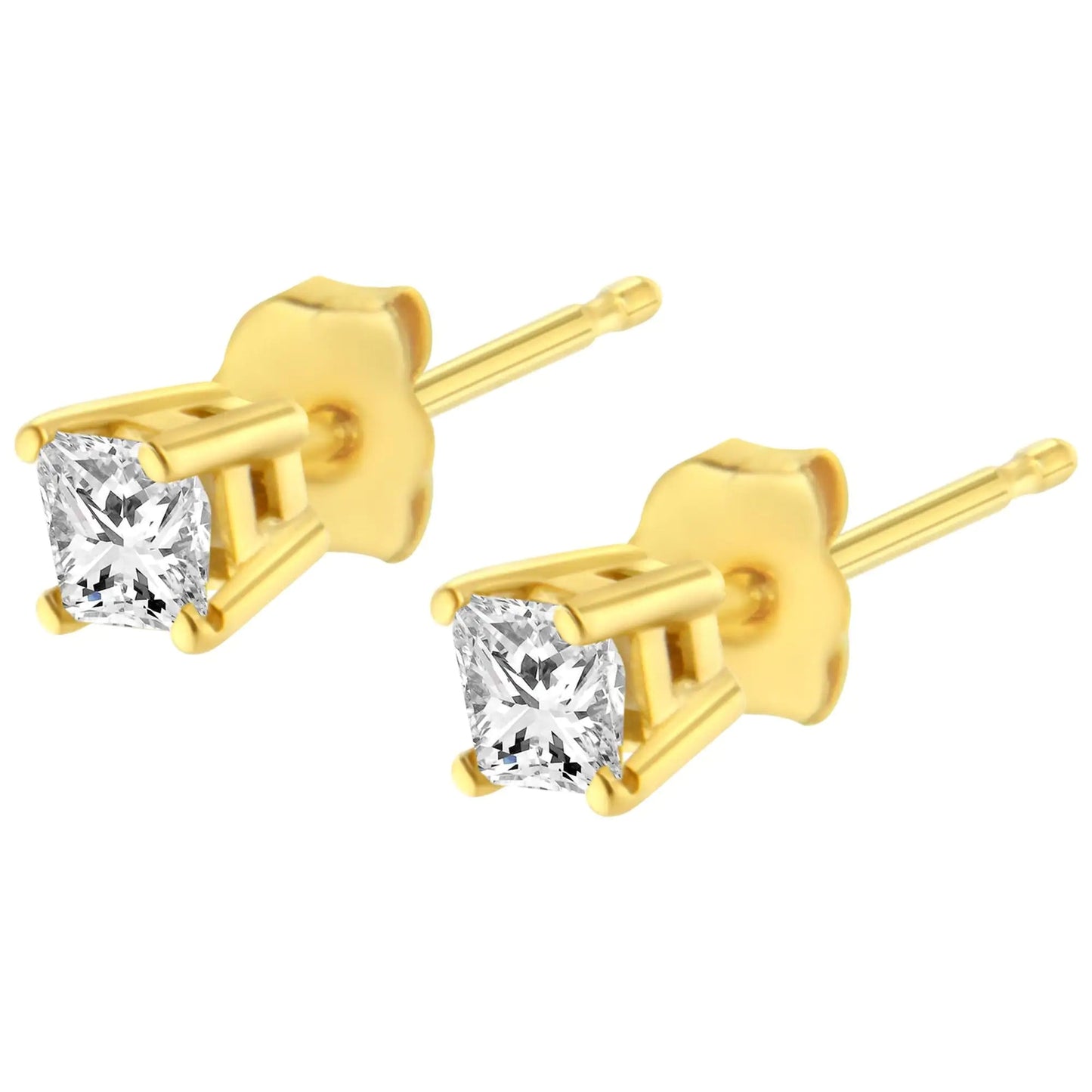 14K Yellow Gold Clarity Enhanced Princess Cut Diamond Certified Stud Earrings (0.50 cttw, H - I Color, I1 - I2 Clarity) - Jaazi Intl