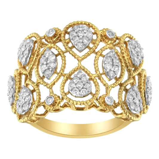 14K Yellow Gold Diamond Art Deco Ring (1/2 Cttw, H - I Color, I1 Clarity) - Jaazi Intl