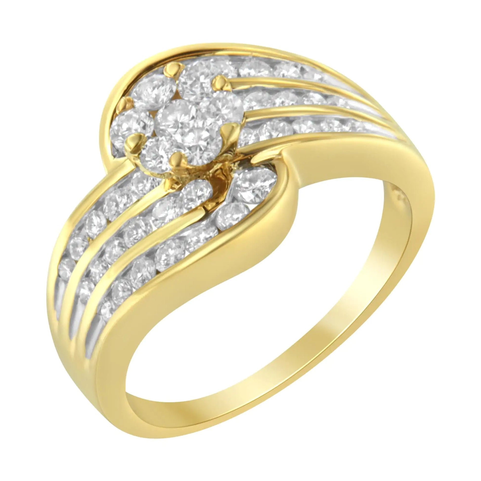 14K Yellow Gold Diamond Cocktail Bypass Ring (1 1/2 Cttw, H - I Color, SI2 - I1 Clarity) - Jaazi Intl