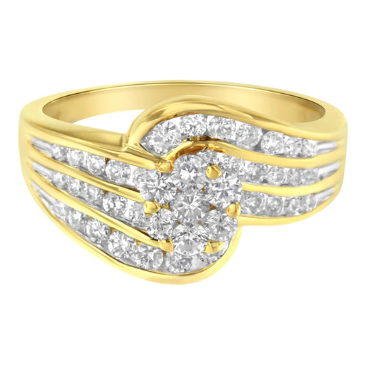 14K Yellow Gold Diamond Cocktail Bypass Ring (1 1/2 Cttw, H - I Color, SI2 - I1 Clarity) - Jaazi Intl