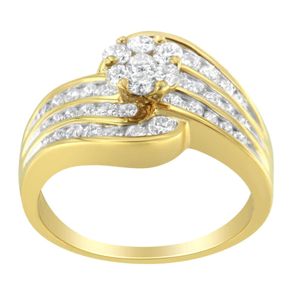 14K Yellow Gold Diamond Cocktail Bypass Ring (1 1/2 Cttw, H - I Color, SI2 - I1 Clarity) - Jaazi Intl