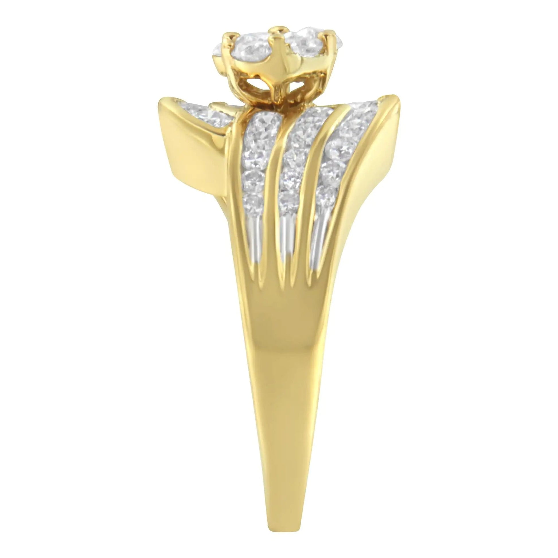 14K Yellow Gold Diamond Cocktail Bypass Ring (1 1/2 Cttw, H - I Color, SI2 - I1 Clarity) - Jaazi Intl