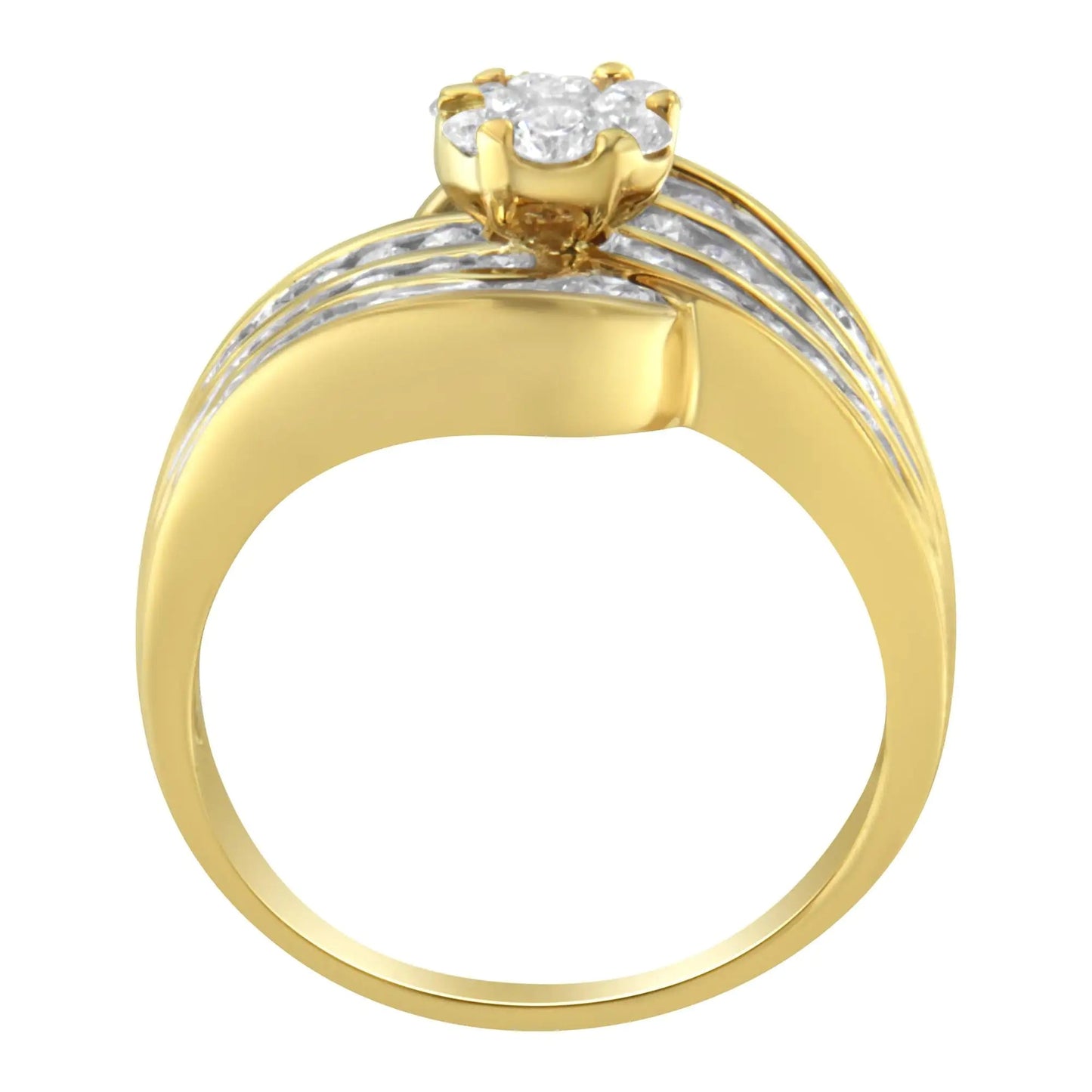 14K Yellow Gold Diamond Cocktail Bypass Ring (1 1/2 Cttw, H - I Color, SI2 - I1 Clarity) - Jaazi Intl