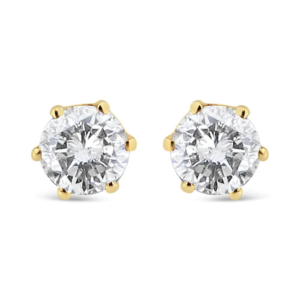 14K Yellow Gold Diamond Solitaire 6 Prong Stud Earrings (3/4 cttw, I - J Color, I2 - I3 Clarity) - Jaazi Intl