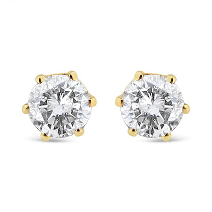 14K Yellow Gold Diamond Solitaire 6 Prong Stud Earrings (3/4 cttw, I - J Color, I2 - I3 Clarity) - Jaazi Intl