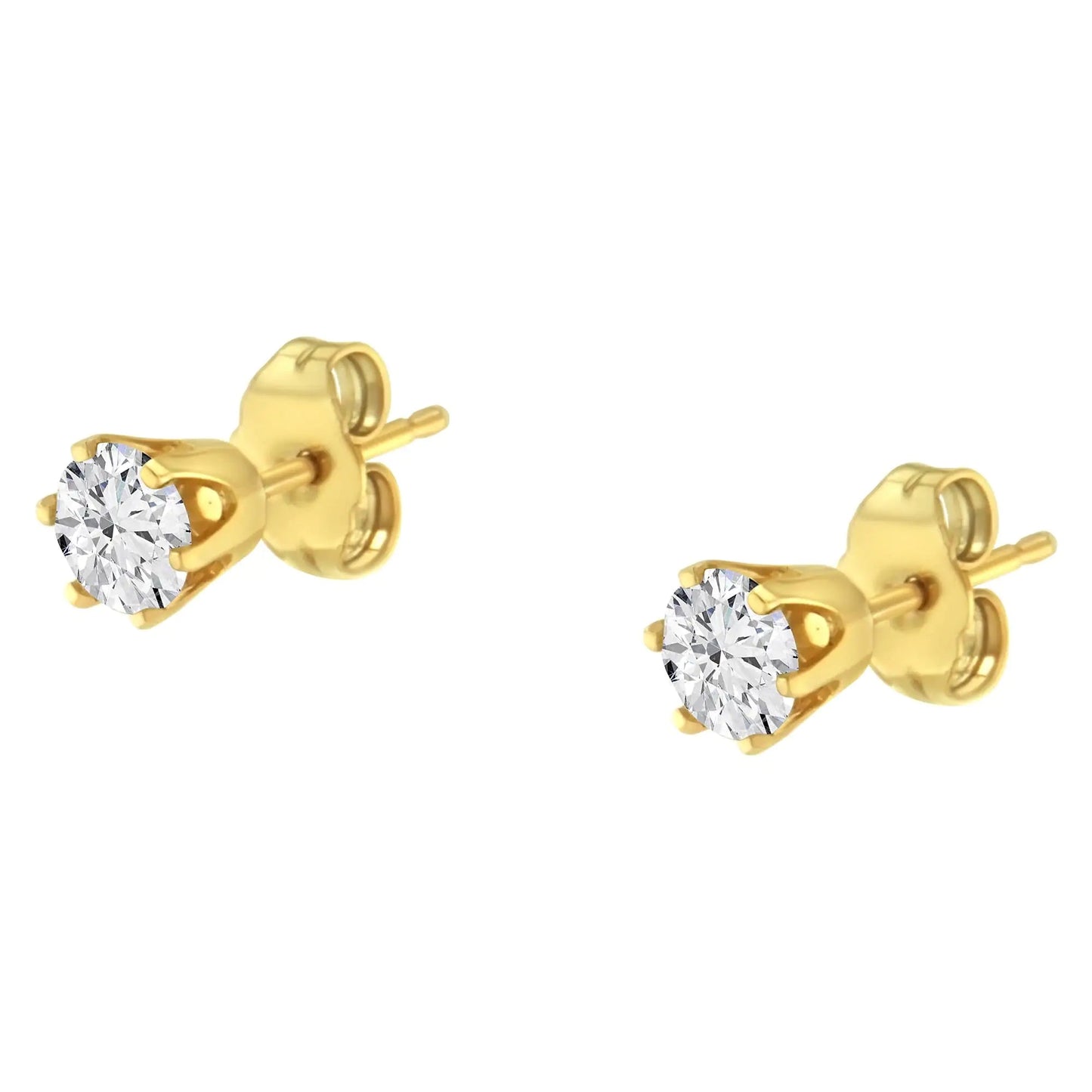 14K Yellow Gold Diamond Solitaire 6 Prong Stud Earrings (3/4 cttw, I - J Color, I2 - I3 Clarity) - Jaazi Intl