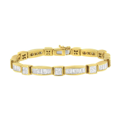 14K Yellow Gold Multi - Cut Diamond Box Square Link Bracelet(7.33 cttw,H - I Color,SI1 - SI2 Clarity) - Jaazi Intl