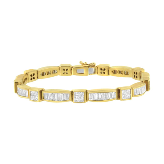 14K Yellow Gold Multi - Cut Diamond Box Square Link Bracelet(7.33 cttw,H - I Color,SI1 - SI2 Clarity) - Jaazi Intl