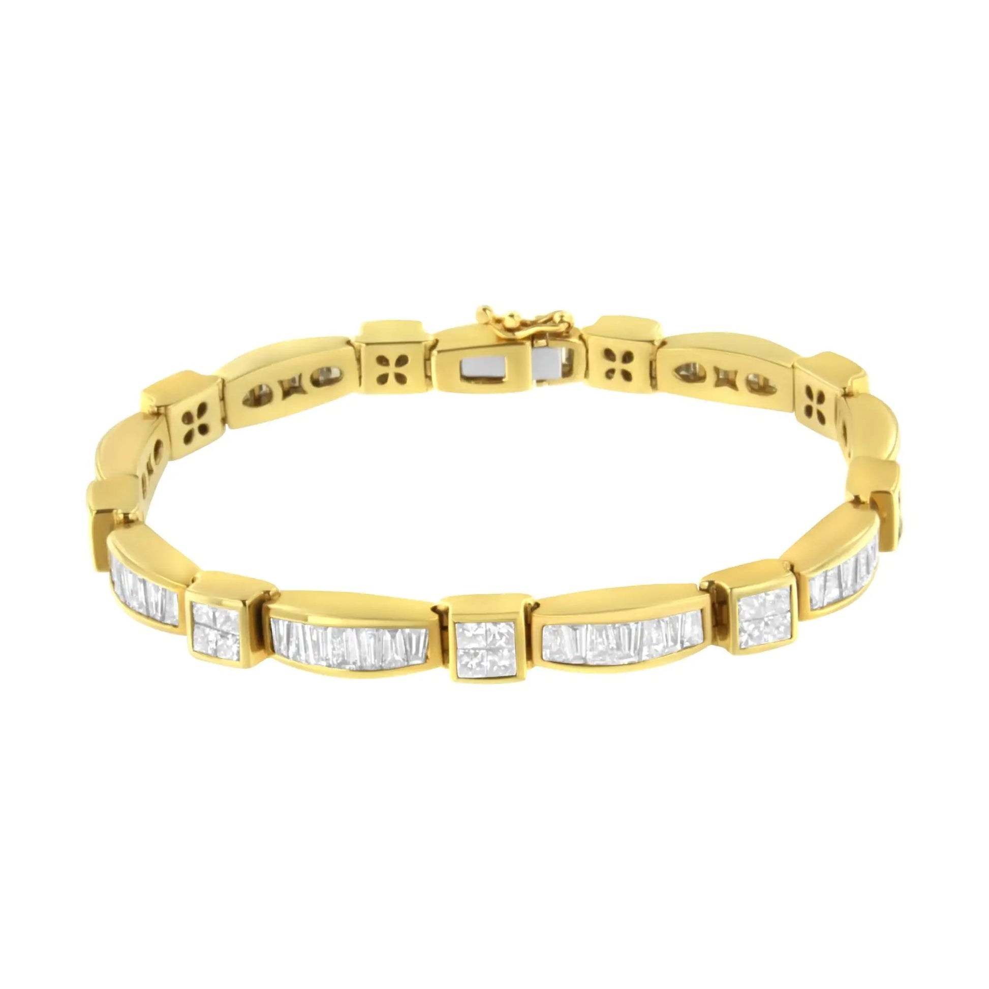 14K Yellow Gold Multi - Cut Diamond Box Square Link Bracelet(7.33 cttw,H - I Color,SI1 - SI2 Clarity) - Jaazi Intl