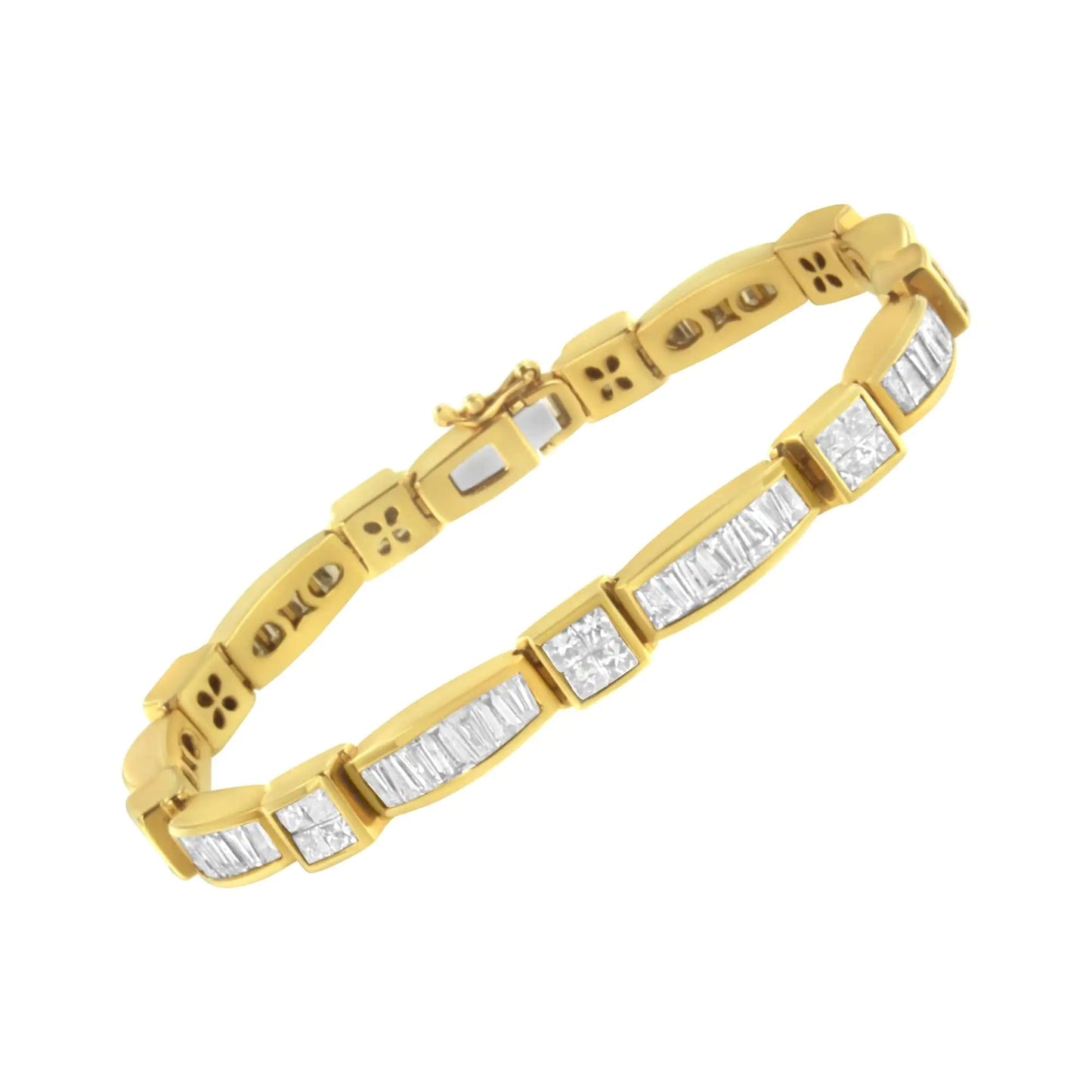 14K Yellow Gold Multi - Cut Diamond Box Square Link Bracelet(7.33 cttw,H - I Color,SI1 - SI2 Clarity) - Jaazi Intl