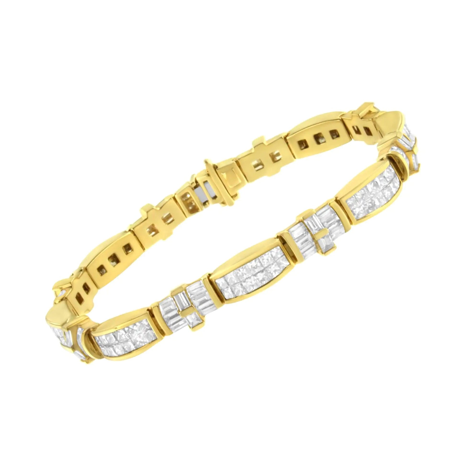 14K Yellow Gold Multi - Cut Diamond Ties of Love Eternity Bracelet(11.25 cttw,G - H Color,VS1 - VS2 Clarity) - Jaazi International