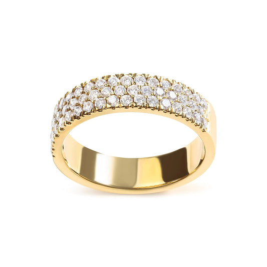 14K Yellow Gold Pave Set 3/4 cttw Multi Row Diamond Band Ring (H - I Color, SI2 - I1 Clarity) - Jaazi Intl