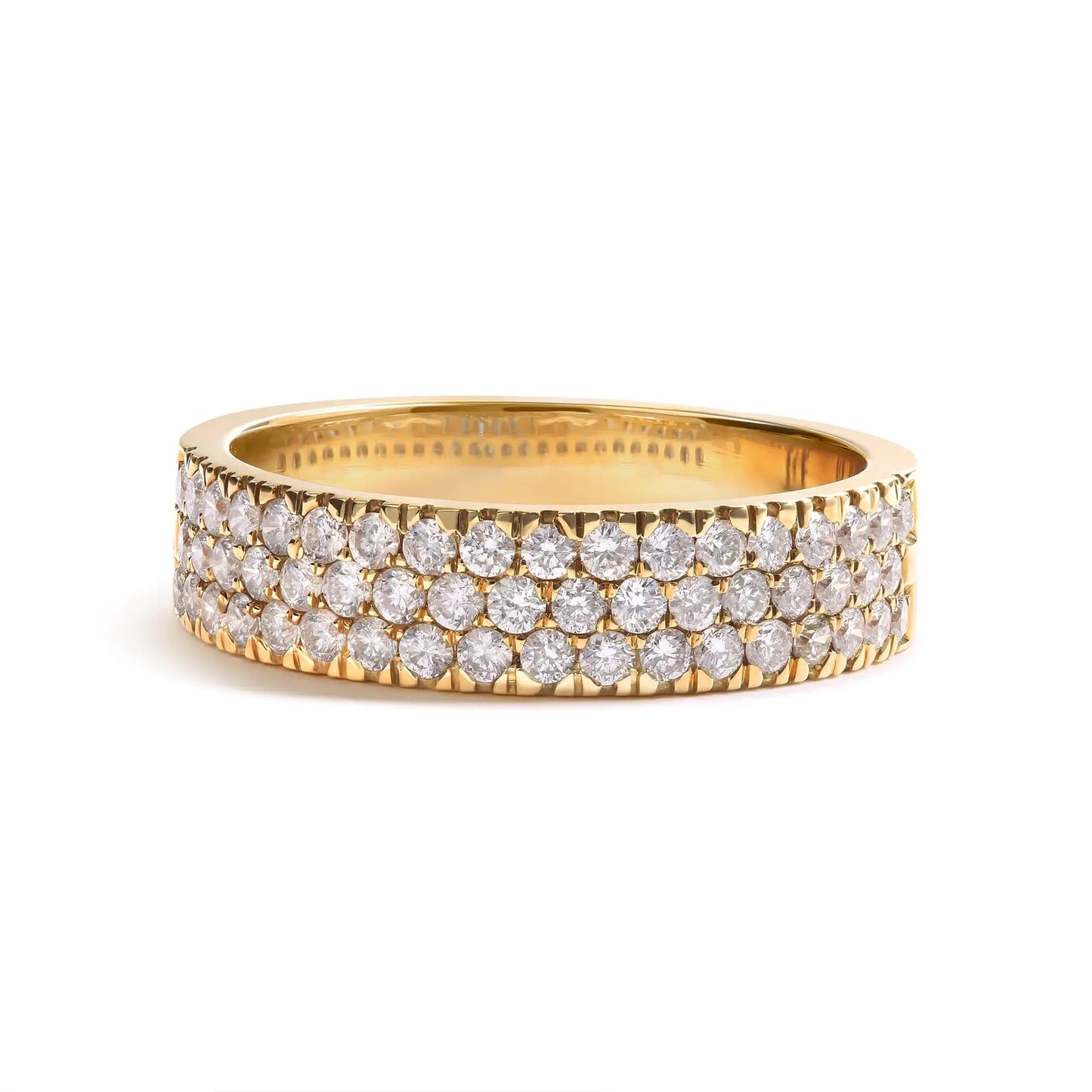 14K Yellow Gold Pave Set 3/4 cttw Multi Row Diamond Band Ring (H - I Color, SI2 - I1 Clarity) - Jaazi Intl