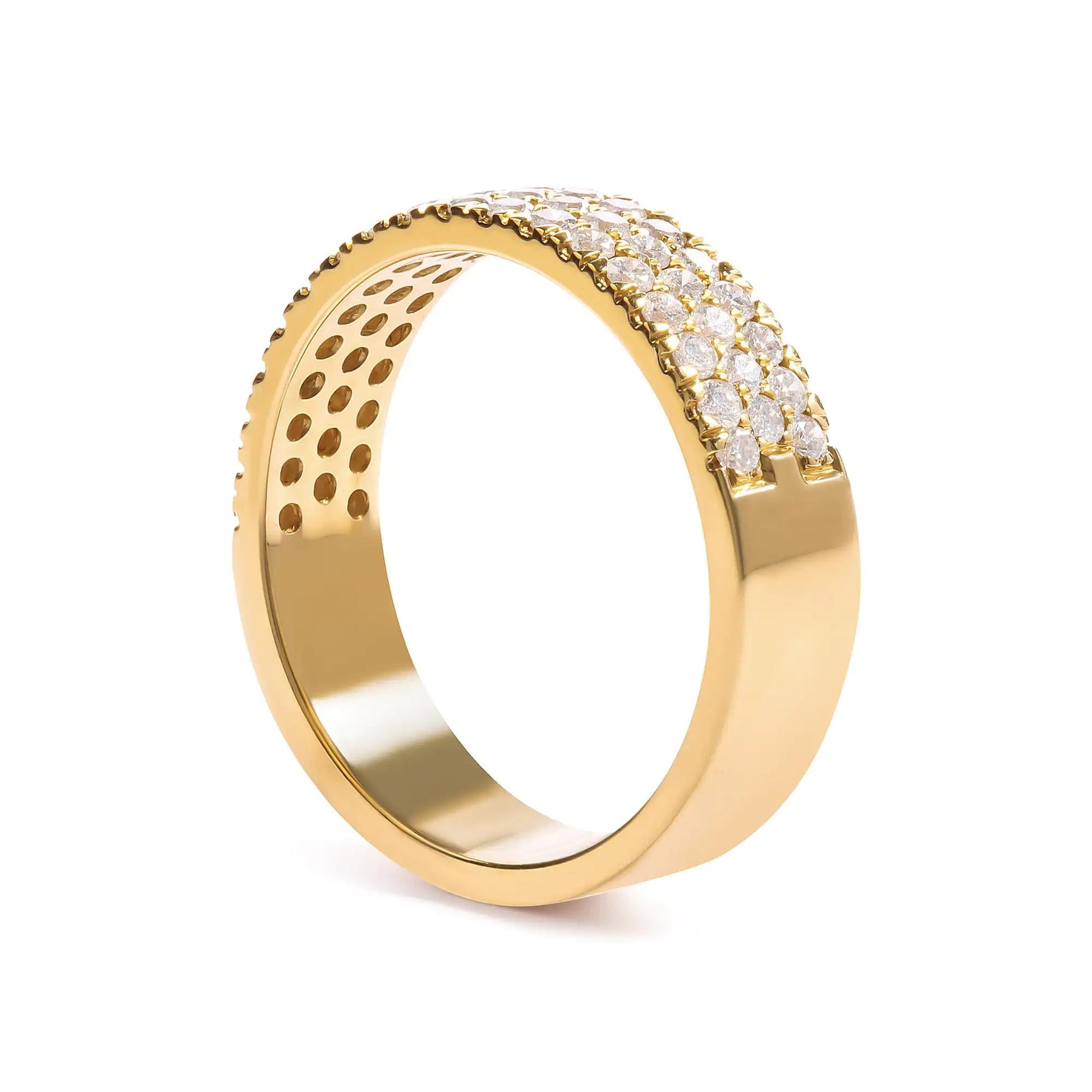 14K Yellow Gold Pave Set 3/4 cttw Multi Row Diamond Band Ring (H - I Color, SI2 - I1 Clarity) - Jaazi Intl