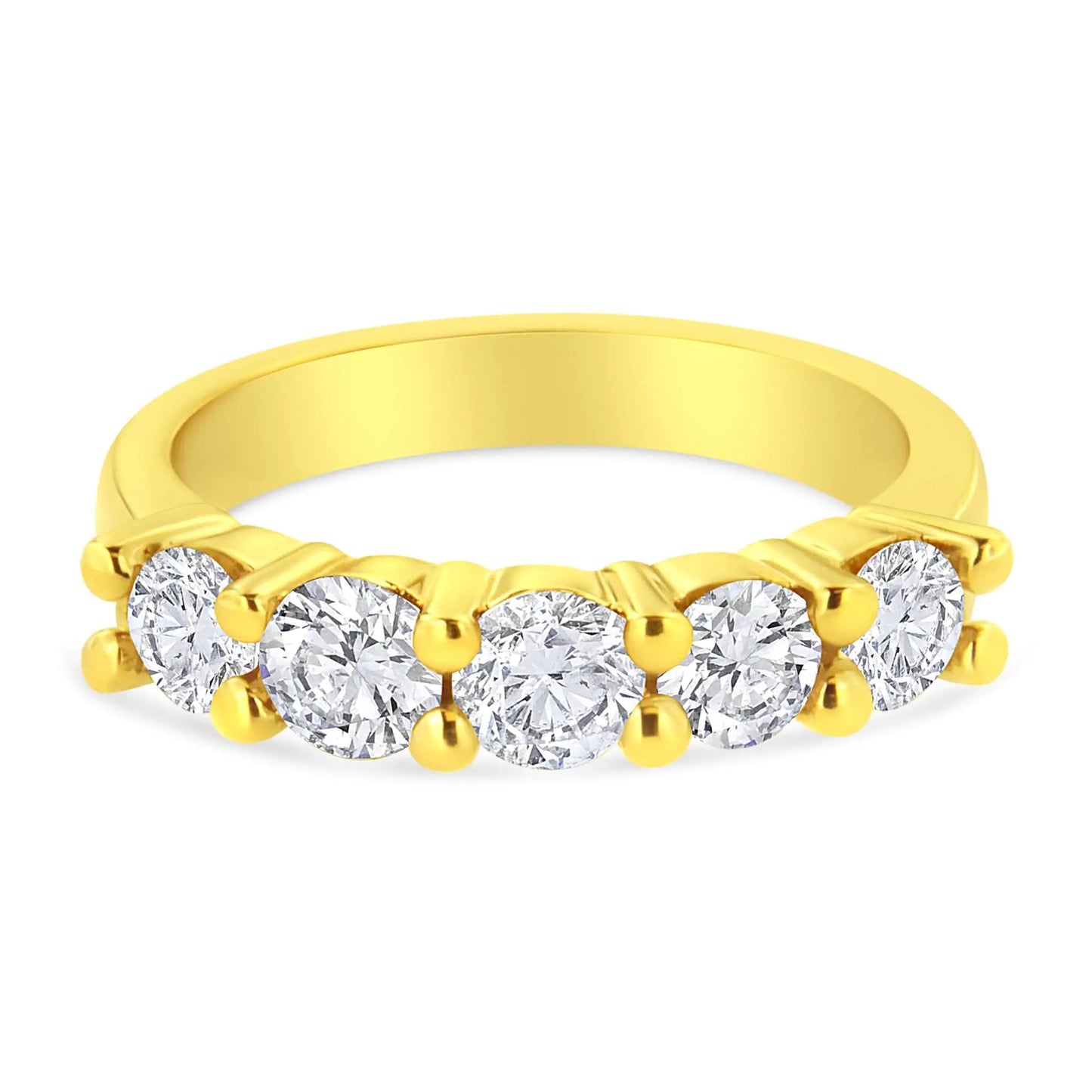 14K Yellow Gold Plated .925 Sterling Silver 1 1/2 Cttw Shared Prong Set Brilliant Round - Cut Diamond Anniversary or Wedding Band Ring (K - L Color, SI2 - I1 Clarity) - Jaazi Intl