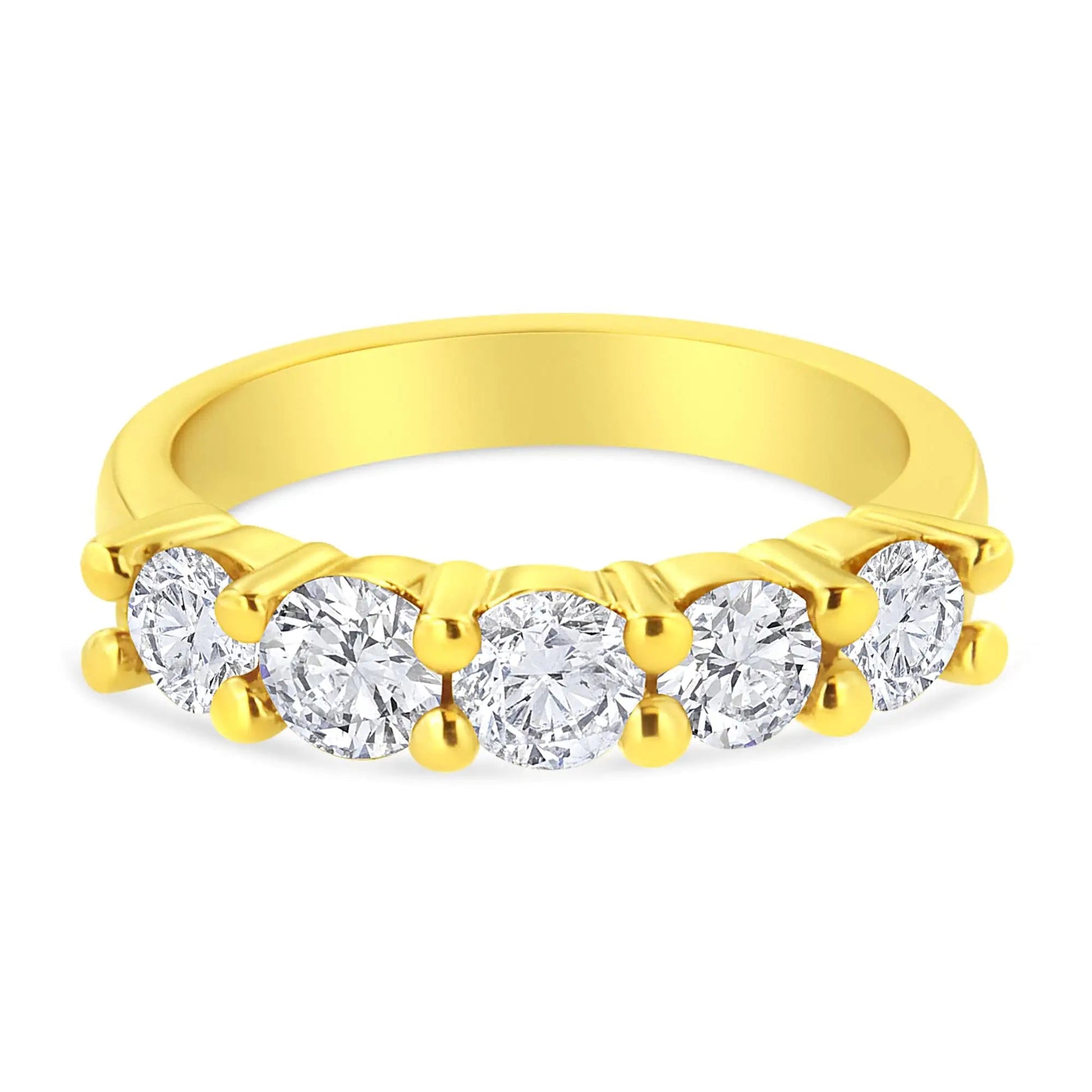 14K Yellow Gold Plated .925 Sterling Silver 1 1/2 Cttw Shared Prong Set Brilliant Round - Cut Diamond Anniversary or Wedding Band Ring (K - L Color, SI2 - I1 Clarity) - Jaazi Intl