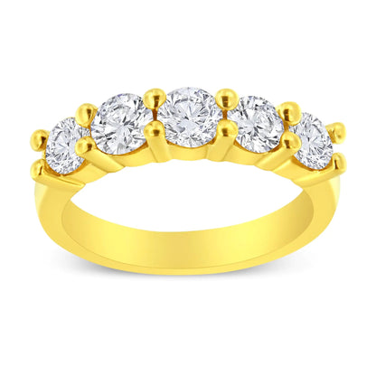 14K Yellow Gold Plated .925 Sterling Silver 1 1/2 Cttw Shared Prong Set Brilliant Round - Cut Diamond Anniversary or Wedding Band Ring (K - L Color, SI2 - I1 Clarity) - Jaazi Intl