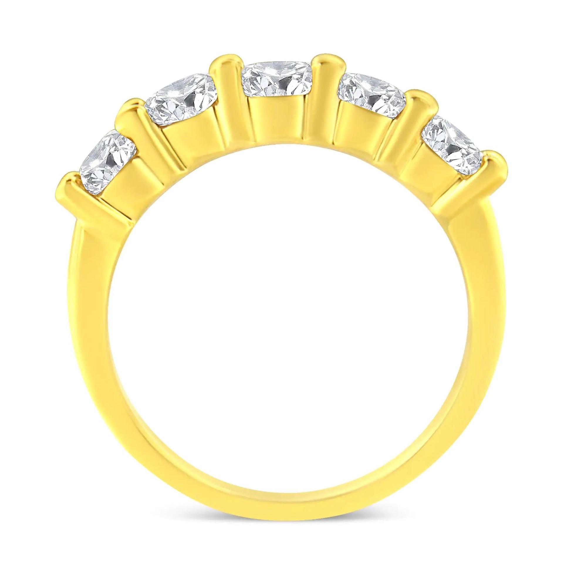 14K Yellow Gold Plated .925 Sterling Silver 1 1/2 Cttw Shared Prong Set Brilliant Round - Cut Diamond Anniversary or Wedding Band Ring (K - L Color, SI2 - I1 Clarity) - Jaazi Intl