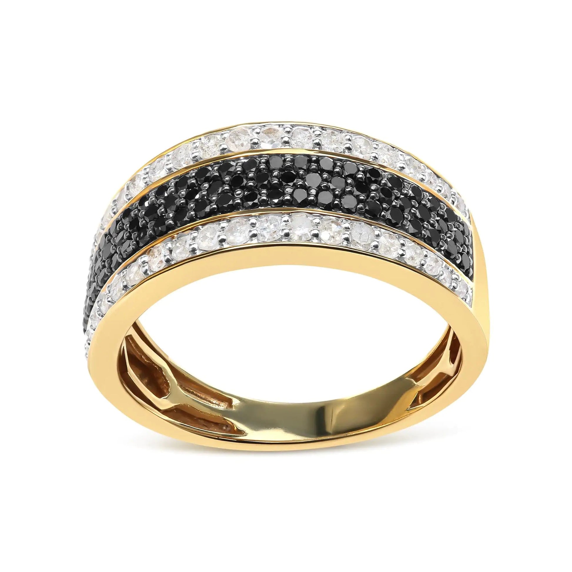 14K Yellow Gold Plated .925 Sterling Silver 1 1/4 Cttw White and Black Treated Diamond Multi Row Band (Black/I - J Color, I2 - I3 Clarity) - Jaazi Intl