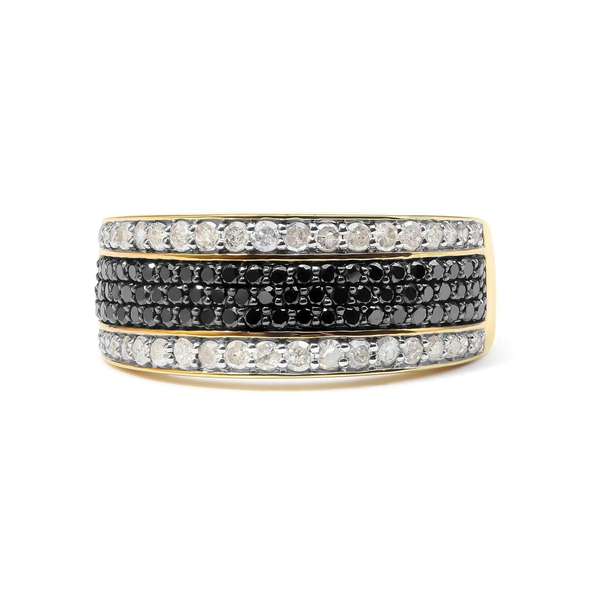 14K Yellow Gold Plated .925 Sterling Silver 1 1/4 Cttw White and Black Treated Diamond Multi Row Band (Black/I - J Color, I2 - I3 Clarity) - Jaazi Intl