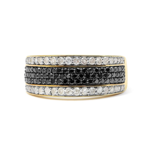 14K Yellow Gold Plated .925 Sterling Silver 1 1/4 Cttw White and Black Treated Diamond Multi Row Band (Black/I - J Color, I2 - I3 Clarity) - Jaazi Intl