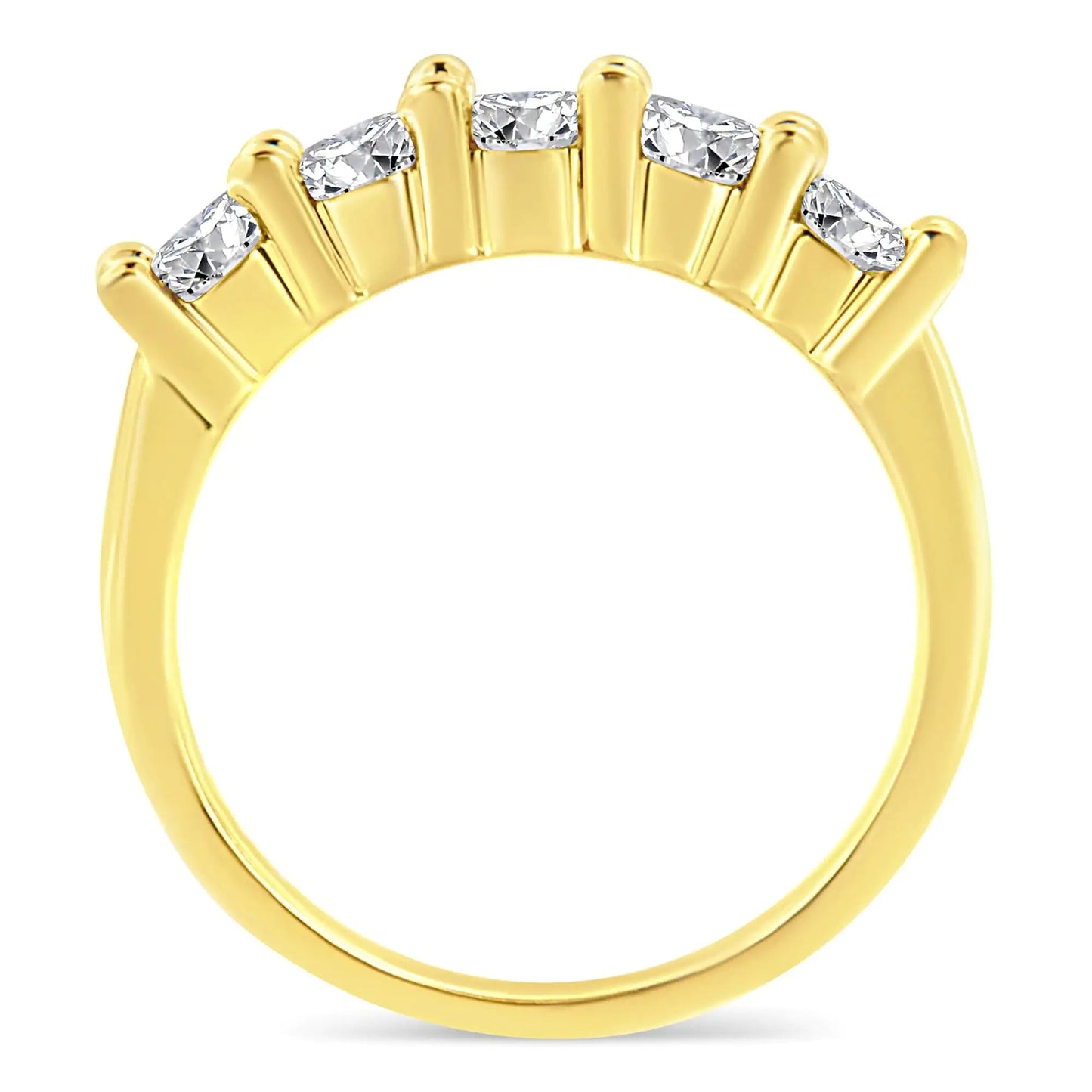 14K Yellow Gold Plated .925 Sterling Silver 1.0 Cttw Shared Prong - set Round Diamond 5 Stone Band Ring (J - K Color, I1 - I2 Clarity) - Jaazi Intl