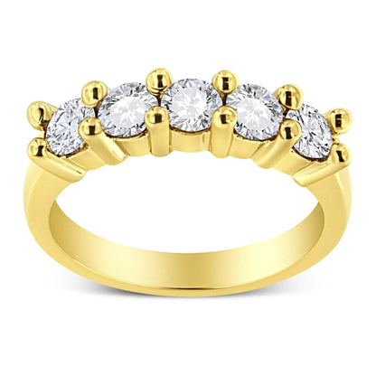 14K Yellow Gold Plated .925 Sterling Silver 1.0 Cttw Shared Prong - set Round Diamond 5 Stone Band Ring (J - K Color, I1 - I2 Clarity) - Jaazi Intl