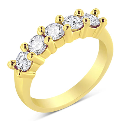 14K Yellow Gold Plated .925 Sterling Silver 1.0 Cttw Shared Prong - set Round Diamond 5 Stone Band Ring (J - K Color, I1 - I2 Clarity) - Jaazi Intl