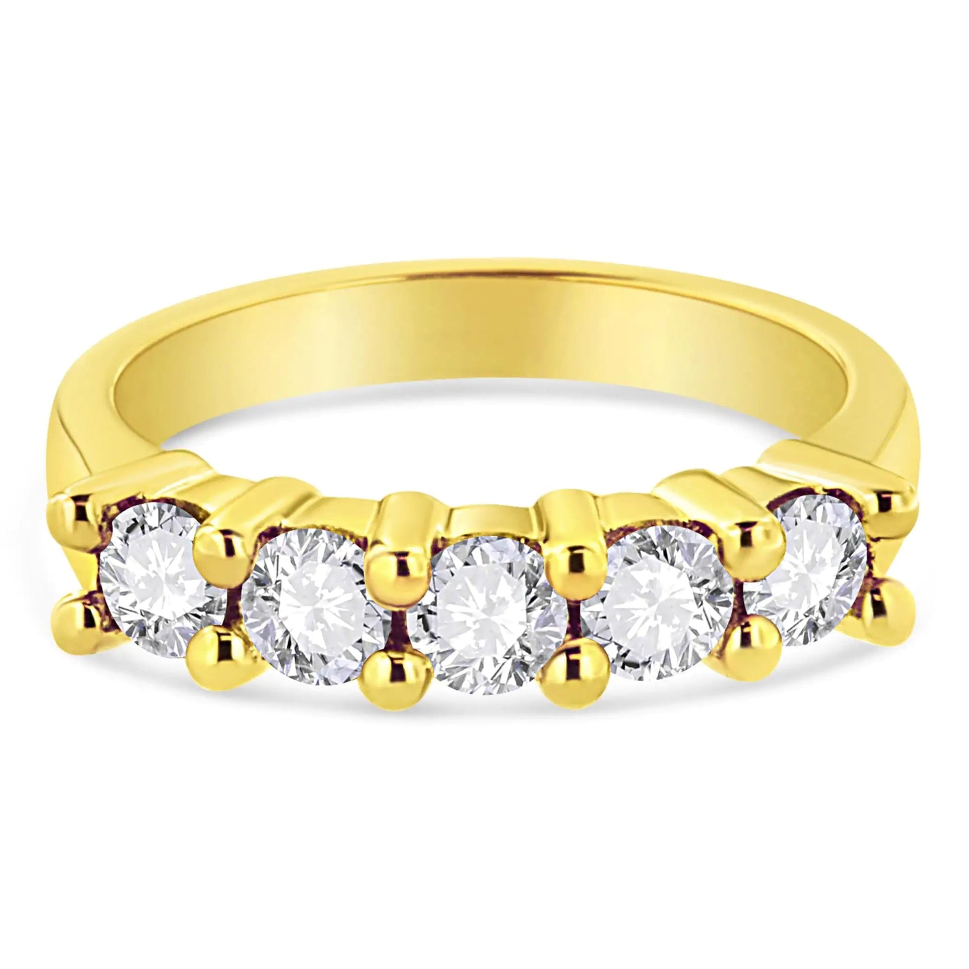 14K Yellow Gold Plated .925 Sterling Silver 1.0 Cttw Shared Prong - set Round Diamond 5 Stone Band Ring (J - K Color, I1 - I2 Clarity) - Jaazi Intl