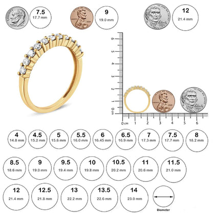 14K Yellow Gold Plated .925 Sterling Silver 1/2 cttw Shared Prong Set Brilliant Round - Cut Diamond 11 Stone Band Ring (I - J Color, SI1 - SI2 Clarity) - Jaazi Intl