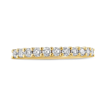 14K Yellow Gold Plated .925 Sterling Silver 1/2 cttw Shared Prong Set Brilliant Round - Cut Diamond 11 Stone Band Ring (I - J Color, SI1 - SI2 Clarity) - Jaazi Intl