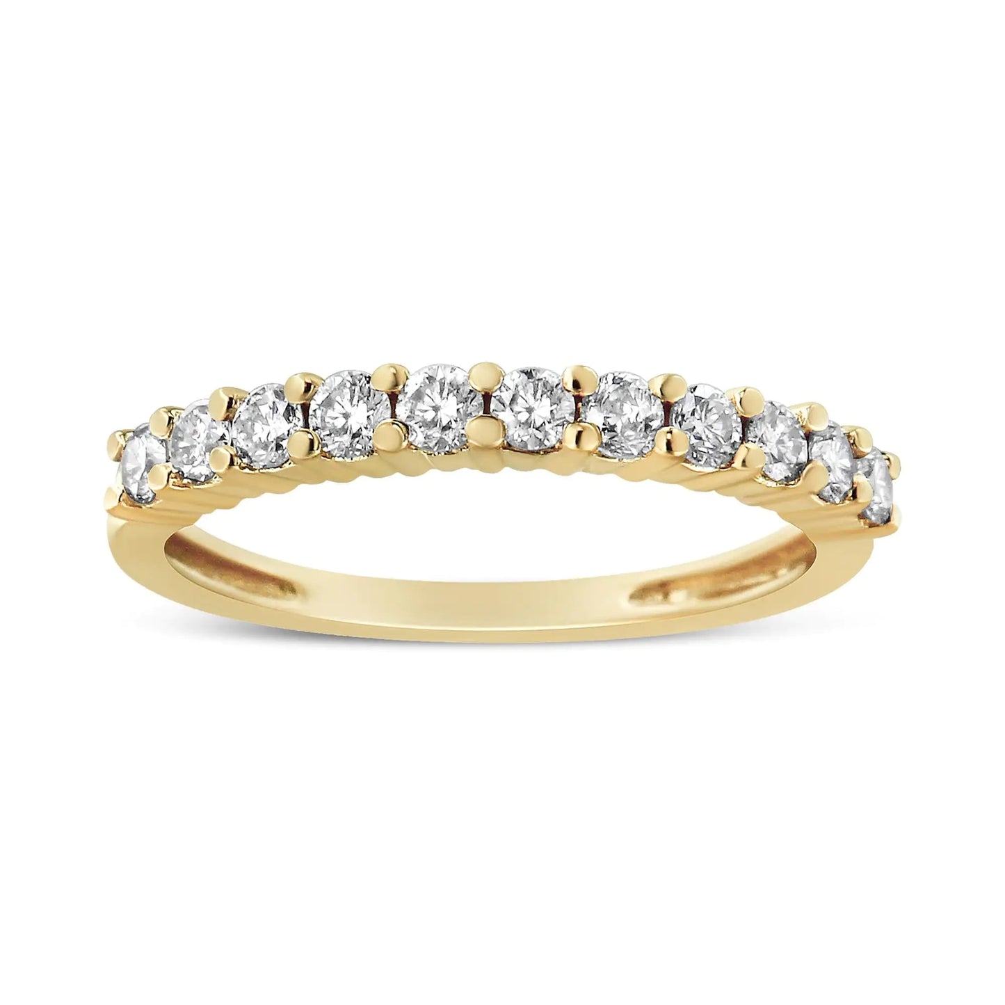 14K Yellow Gold Plated .925 Sterling Silver 1/2 cttw Shared Prong Set Brilliant Round - Cut Diamond 11 Stone Band Ring (I - J Color, SI1 - SI2 Clarity) - Jaazi Intl