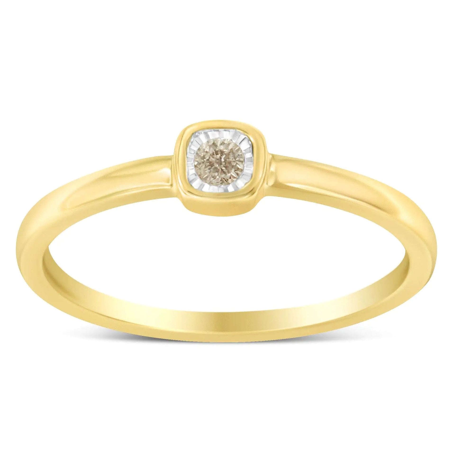 14K Yellow Gold Plated .925 Sterling Silver 1/20 Carat Diamond Square Cushion - Shaped Miracle Set Petite Fashion Promise Ring (J - K Color, I1 - I2 Clarity) - Jaazi Intl