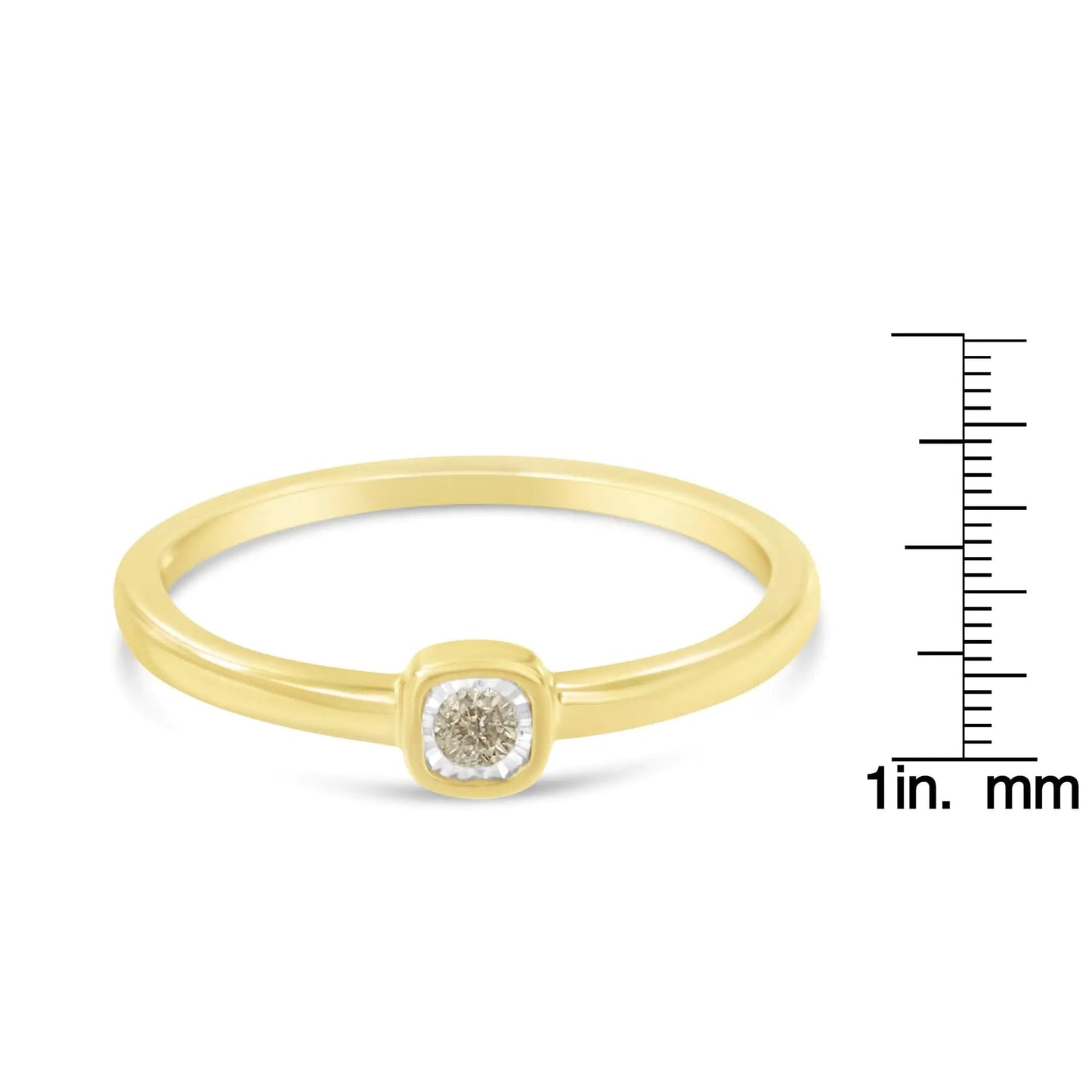 14K Yellow Gold Plated .925 Sterling Silver 1/20 Carat Diamond Square Cushion - Shaped Miracle Set Petite Fashion Promise Ring (J - K Color, I1 - I2 Clarity) - Jaazi Intl