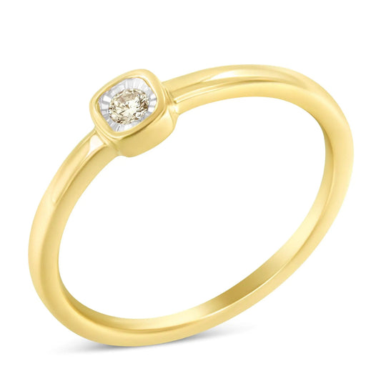 14K Yellow Gold Plated .925 Sterling Silver 1/20 Carat Diamond Square Cushion - Shaped Miracle Set Petite Fashion Promise Ring (J - K Color, I1 - I2 Clarity) - Jaazi Intl