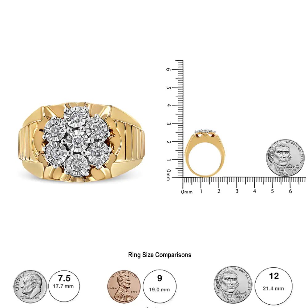 14K Yellow Gold Plated .925 Sterling Silver 1/3 Cttw Miracle - Set Floral Diamond Cluster Ring (I - J Color, I1 - I2 Clarity) - Jaazi Intl