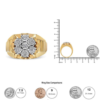 14K Yellow Gold Plated .925 Sterling Silver 1/3 Cttw Miracle - Set Floral Diamond Cluster Ring (I - J Color, I1 - I2 Clarity) - Jaazi Intl