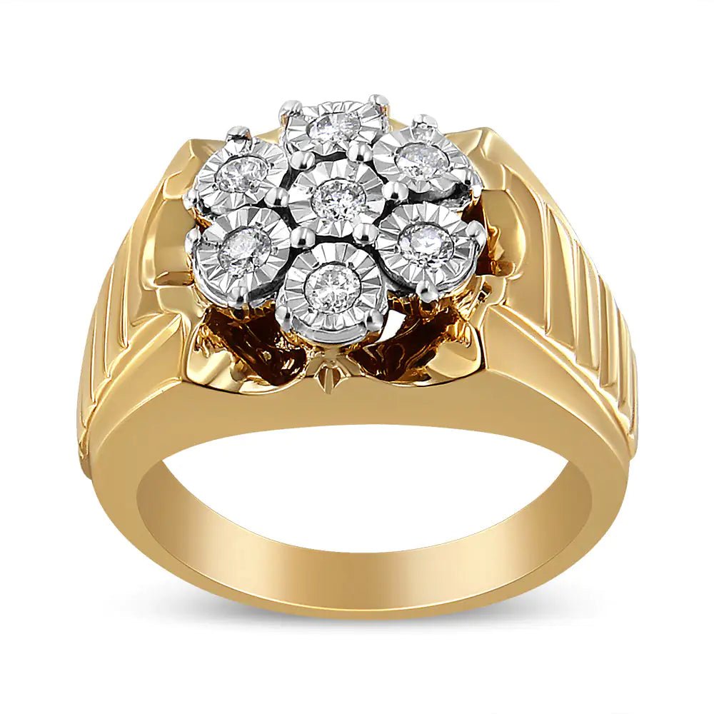 14K Yellow Gold Plated .925 Sterling Silver 1/3 Cttw Miracle - Set Floral Diamond Cluster Ring (I - J Color, I1 - I2 Clarity) - Jaazi Intl