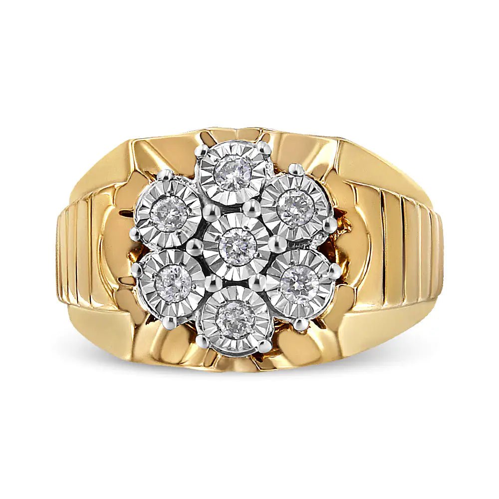 14K Yellow Gold Plated .925 Sterling Silver 1/3 Cttw Miracle - Set Floral Diamond Cluster Ring (I - J Color, I1 - I2 Clarity) - Jaazi Intl