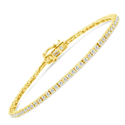 14K Yellow Gold Plated .925 Sterling Silver 2.0 Cttw Diamond Classic Link Tennis Bracelet (K - L Color, I2 - I3 Clarity) - 7 - 1/4" - Jaazi Intl