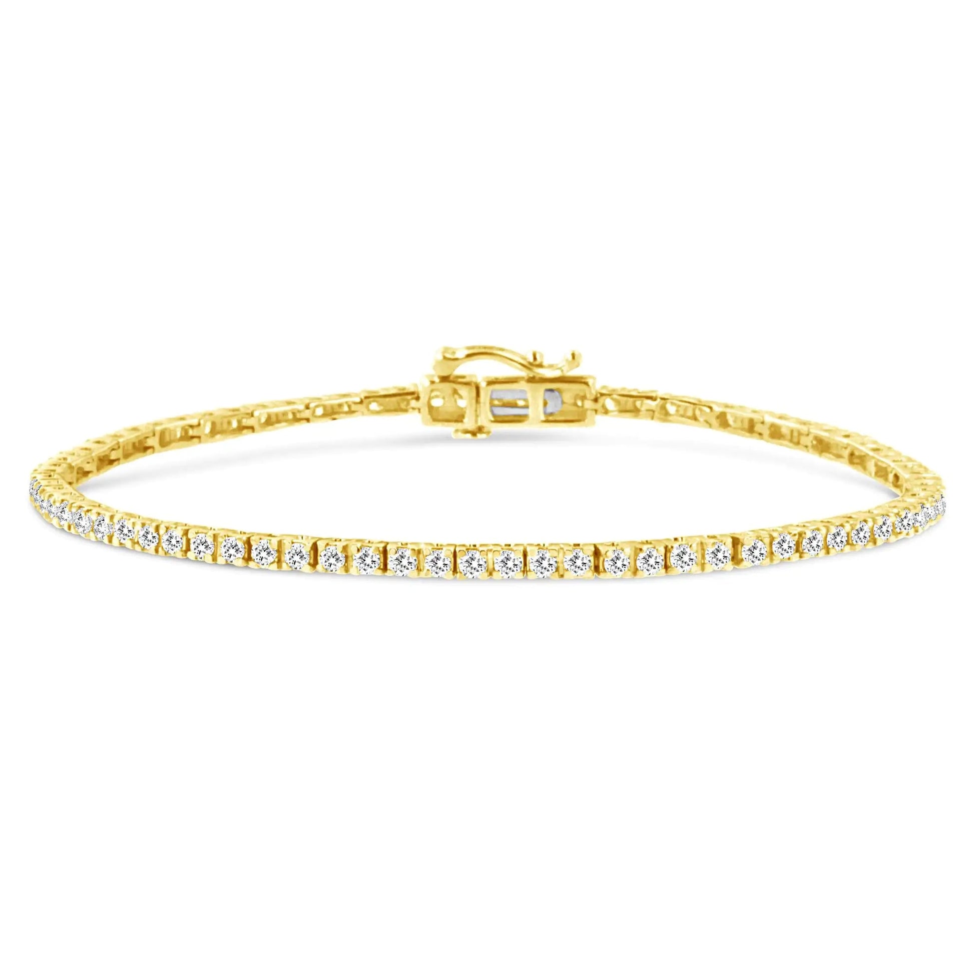 14K Yellow Gold Plated .925 Sterling Silver 2.0 Cttw Diamond Classic Link Tennis Bracelet (K - L Color, I2 - I3 Clarity) - 7 - 1/4" - Jaazi Intl