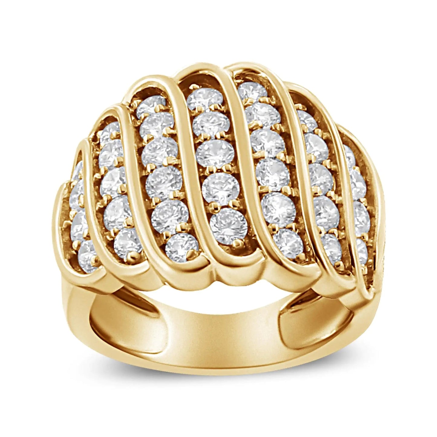 14K Yellow Gold Plated .925 Sterling Silver 2.00 Cttw Diamond Multi Row Band Ring (J - K Color, I1 - I2 Clarity) - Jaazi Intl