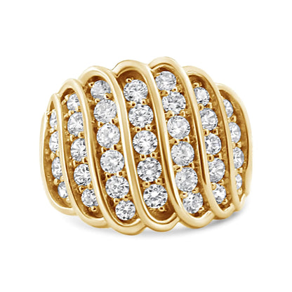 14K Yellow Gold Plated .925 Sterling Silver 2.00 Cttw Diamond Multi Row Band Ring (J - K Color, I1 - I2 Clarity) - Jaazi Intl