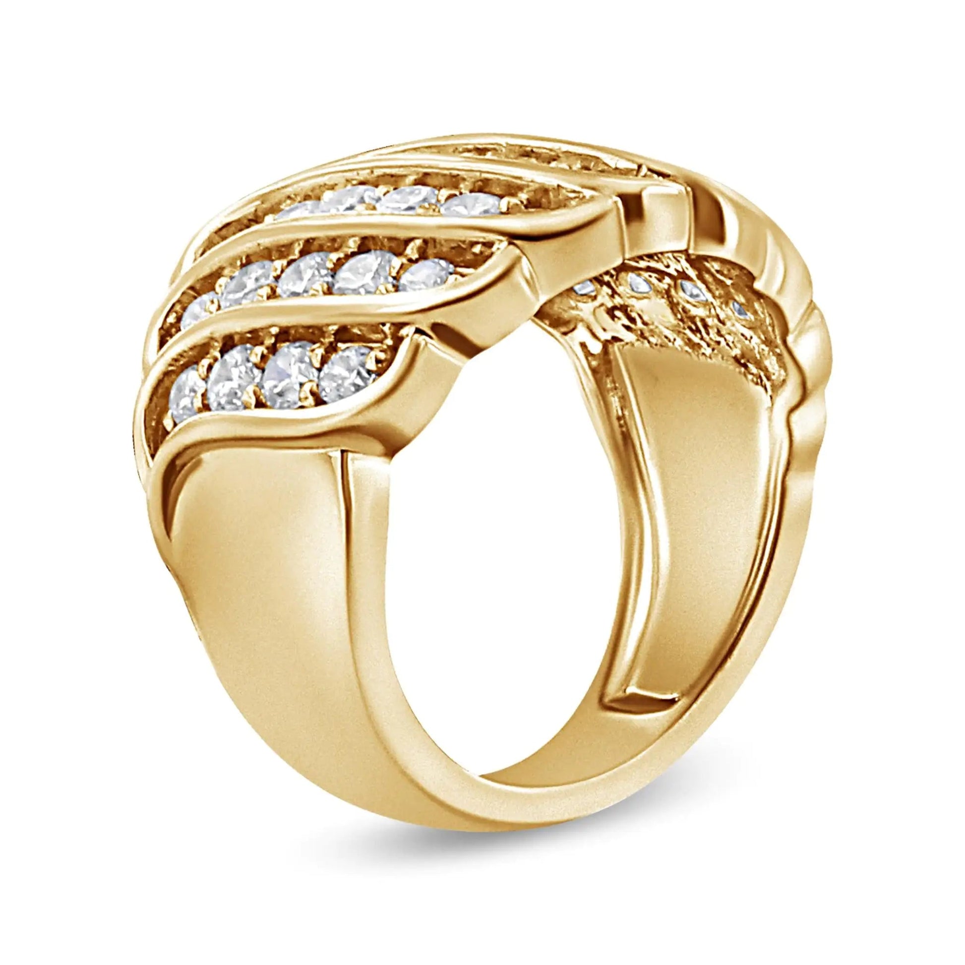 14K Yellow Gold Plated .925 Sterling Silver 2.00 Cttw Diamond Multi Row Band Ring (J - K Color, I1 - I2 Clarity) - Jaazi Intl