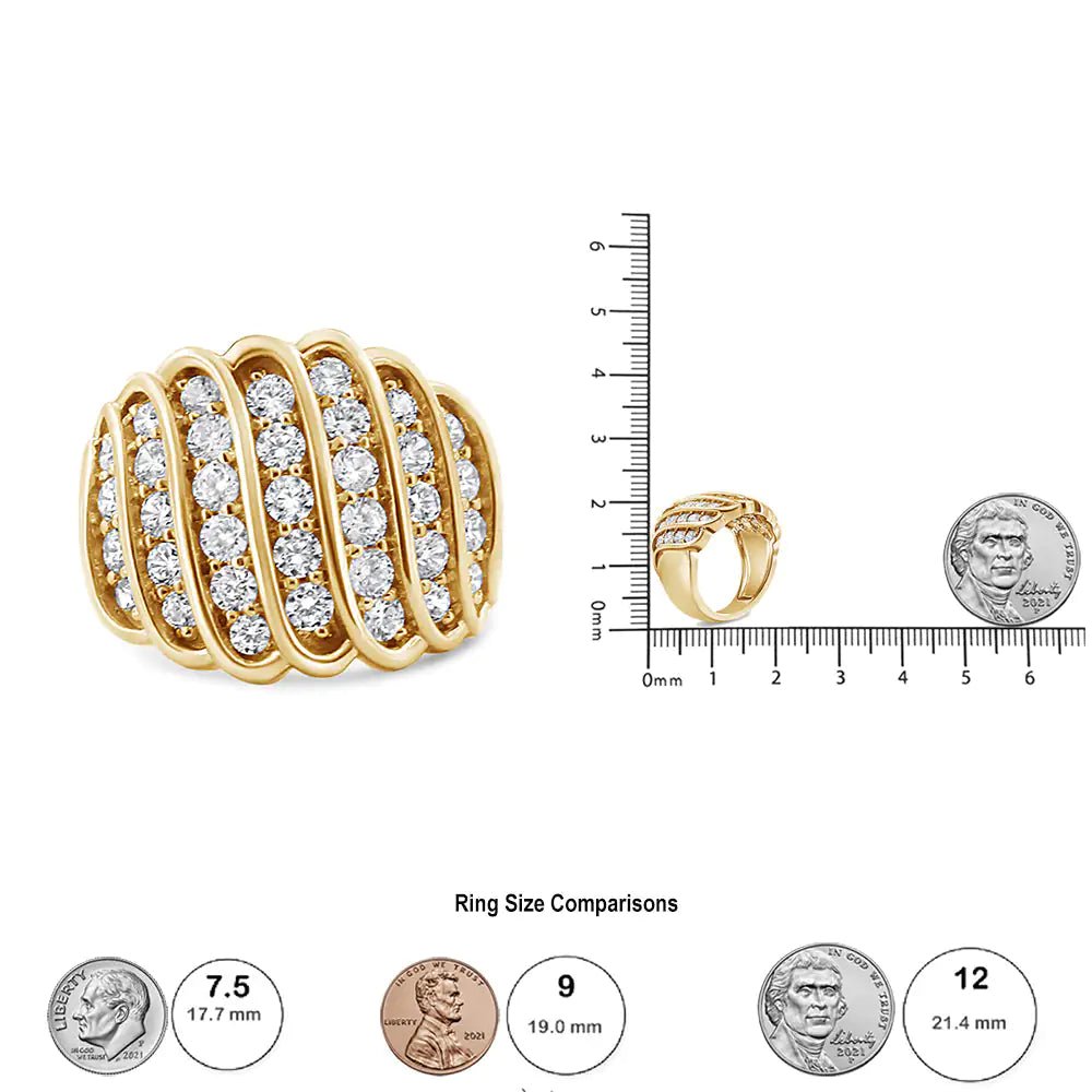 14K Yellow Gold Plated .925 Sterling Silver 2.00 Cttw Diamond Multi Row Band Ring (J - K Color, I1 - I2 Clarity) - Jaazi Intl